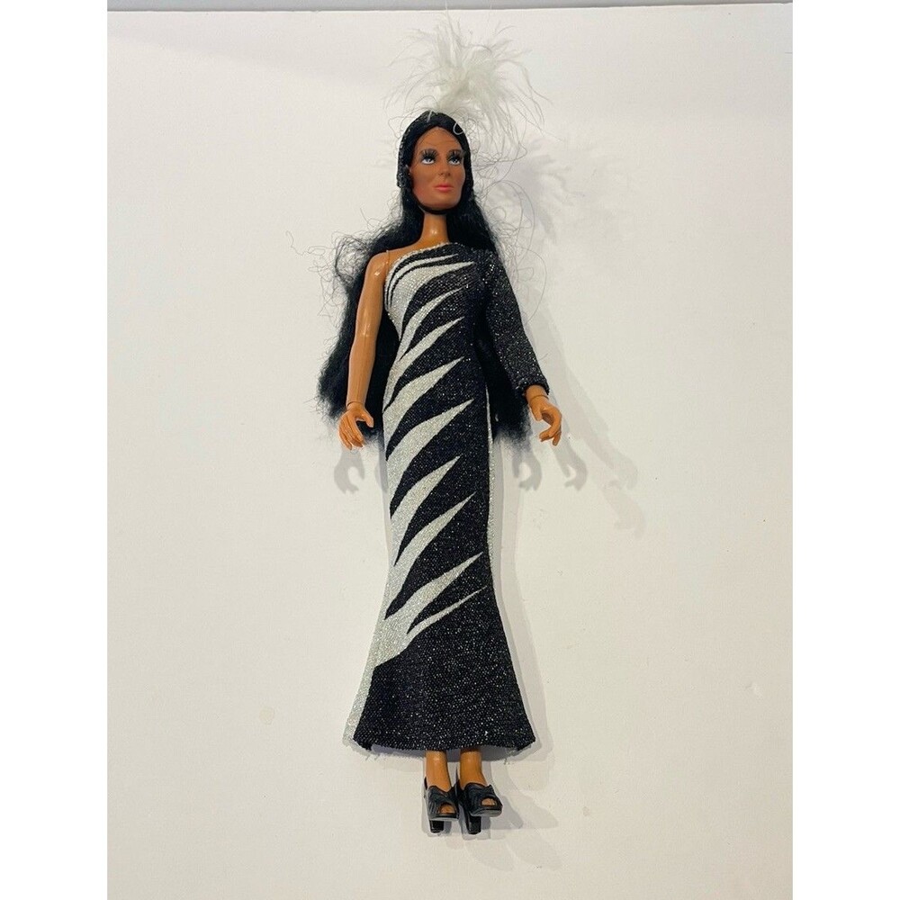 Vintage 1976 Mego Cher Doll in Electric Feathers Dress 12” Cher doll Rare